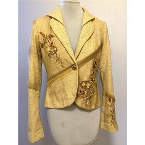 Marisa K maize checkerboard pattern tweed-like embellished jacket